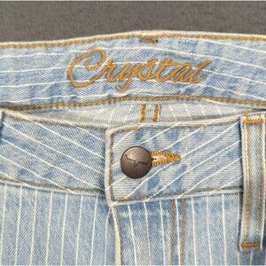 Kimes Ranch Crystal High Rise Flare Leg Bareback Jeans Women's 6x32 Blue Striped